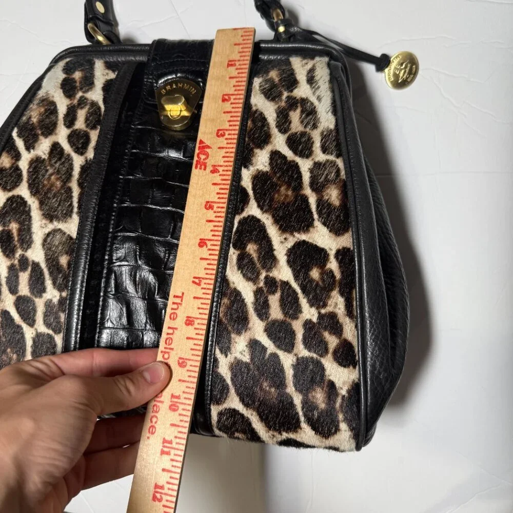 Brahmin Hobo Bag Leopard Print Pony Hair Crocodile Leather Gold Hardware Vintage